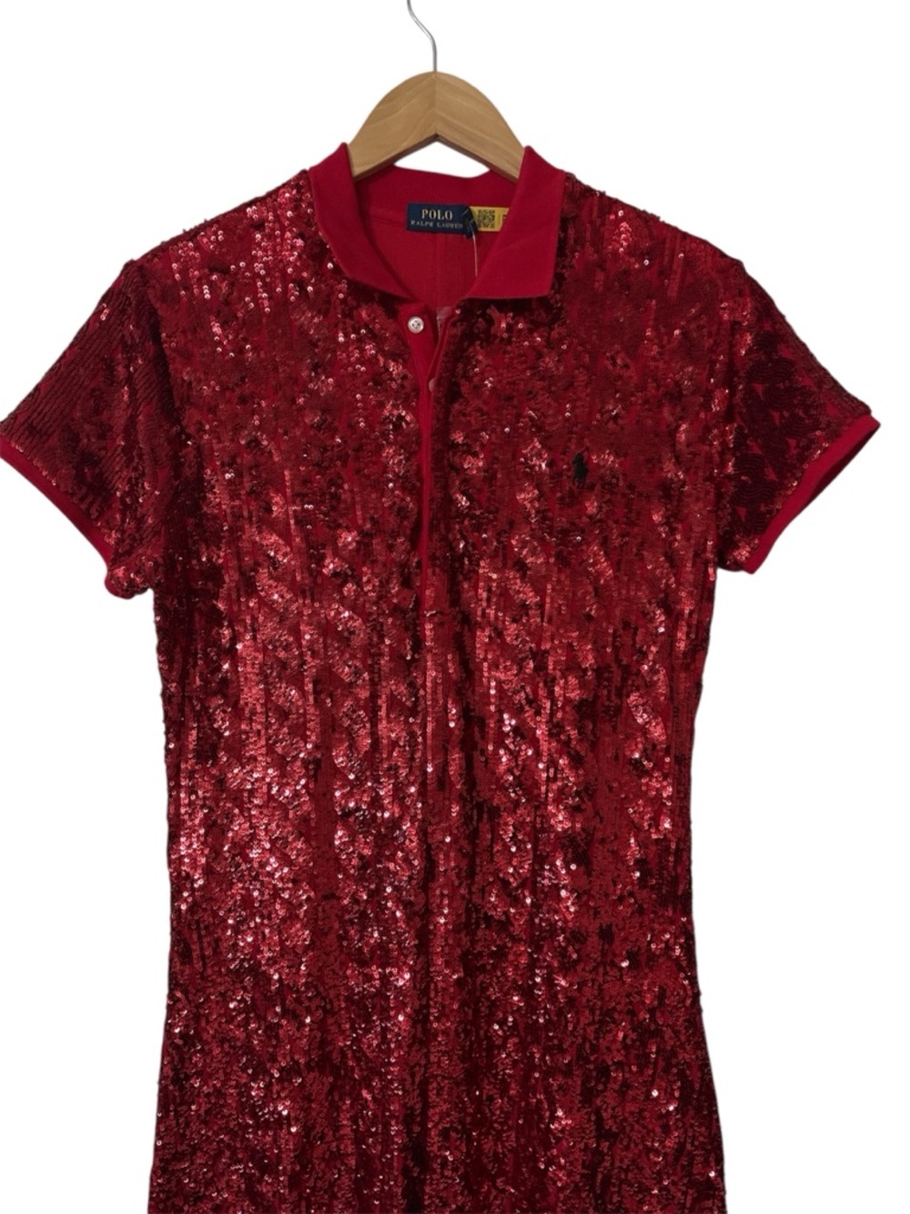 RARE - Polo Ralph Lauren Red Sequined Polo Cocktail Dress Sz Large NWT - Picture 12 of 17